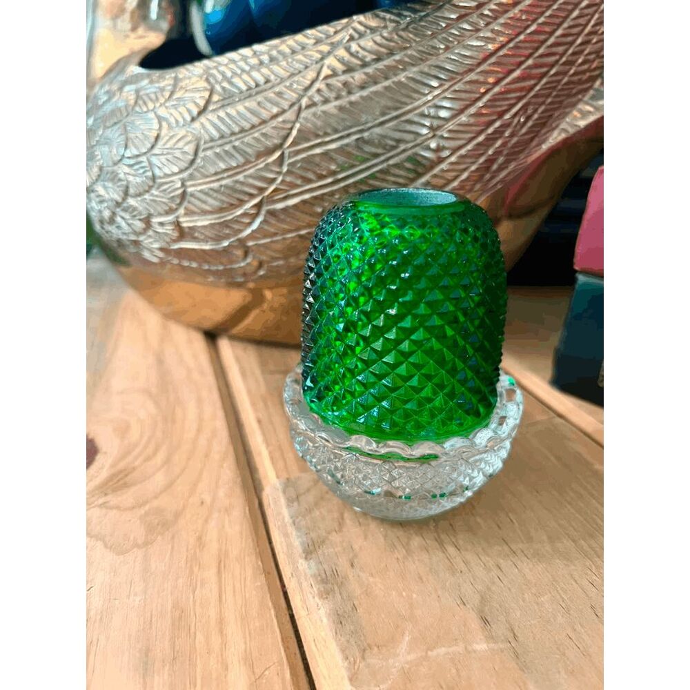 Rosso Glass Emerald Green Diamond Point Glass Fairy Lamp Mosser Mold 4"